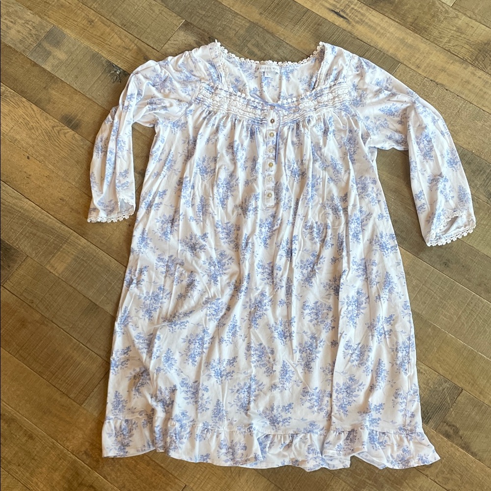 Eileen West Blue Floral Long Sleeve Girls' Nightgown